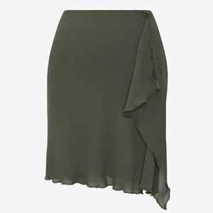 Susamusa Olive Green Silky Chiffon Ruffle Iris Slip Mini Skirt M